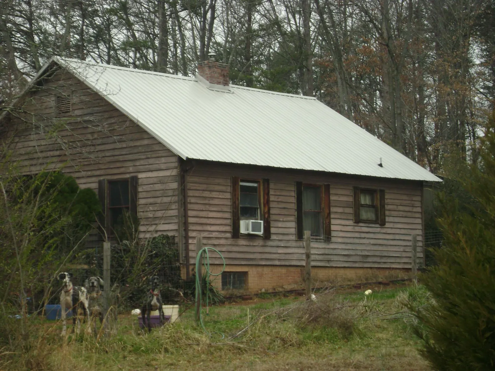 White metal roof on an old wood sided farmhouse in Lewisville